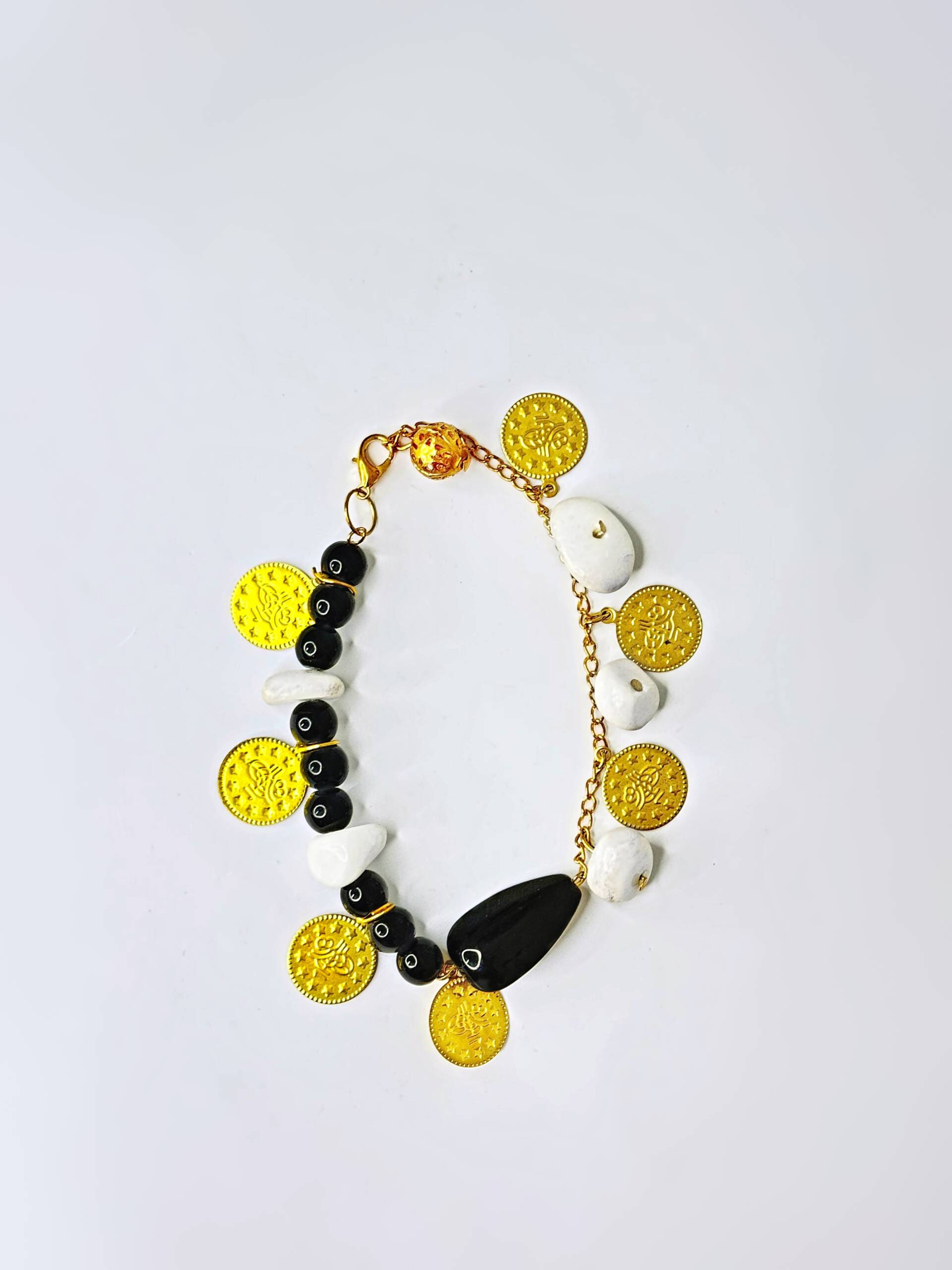 Gold Coin & Stone Bracelet