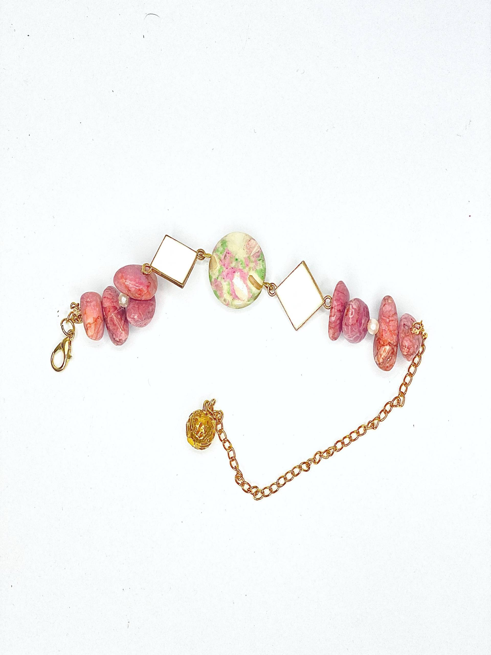 Pink Stone & Gold Frame Bracelet
