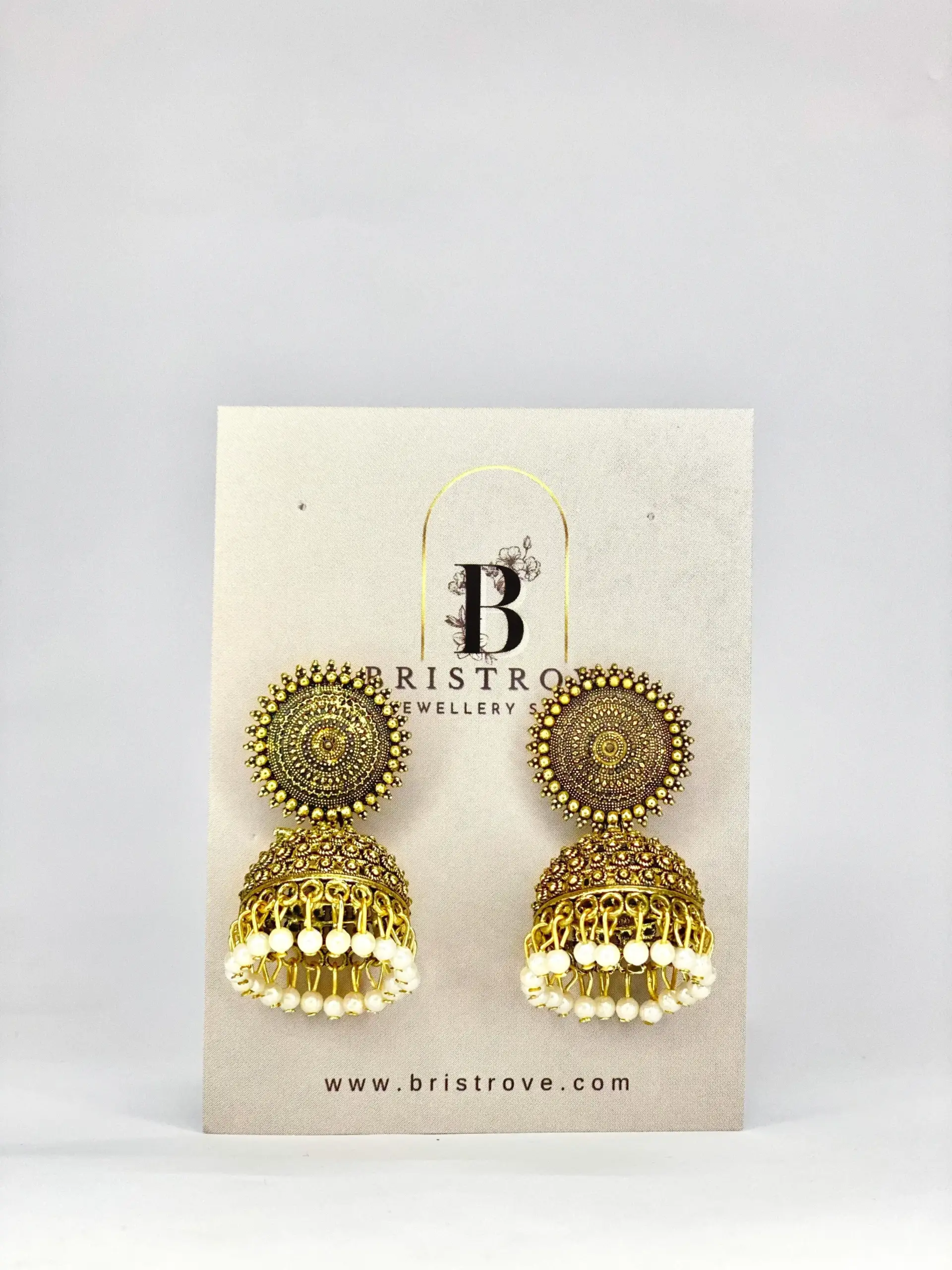 Antique Gold Jhumkas with Pearl Drops