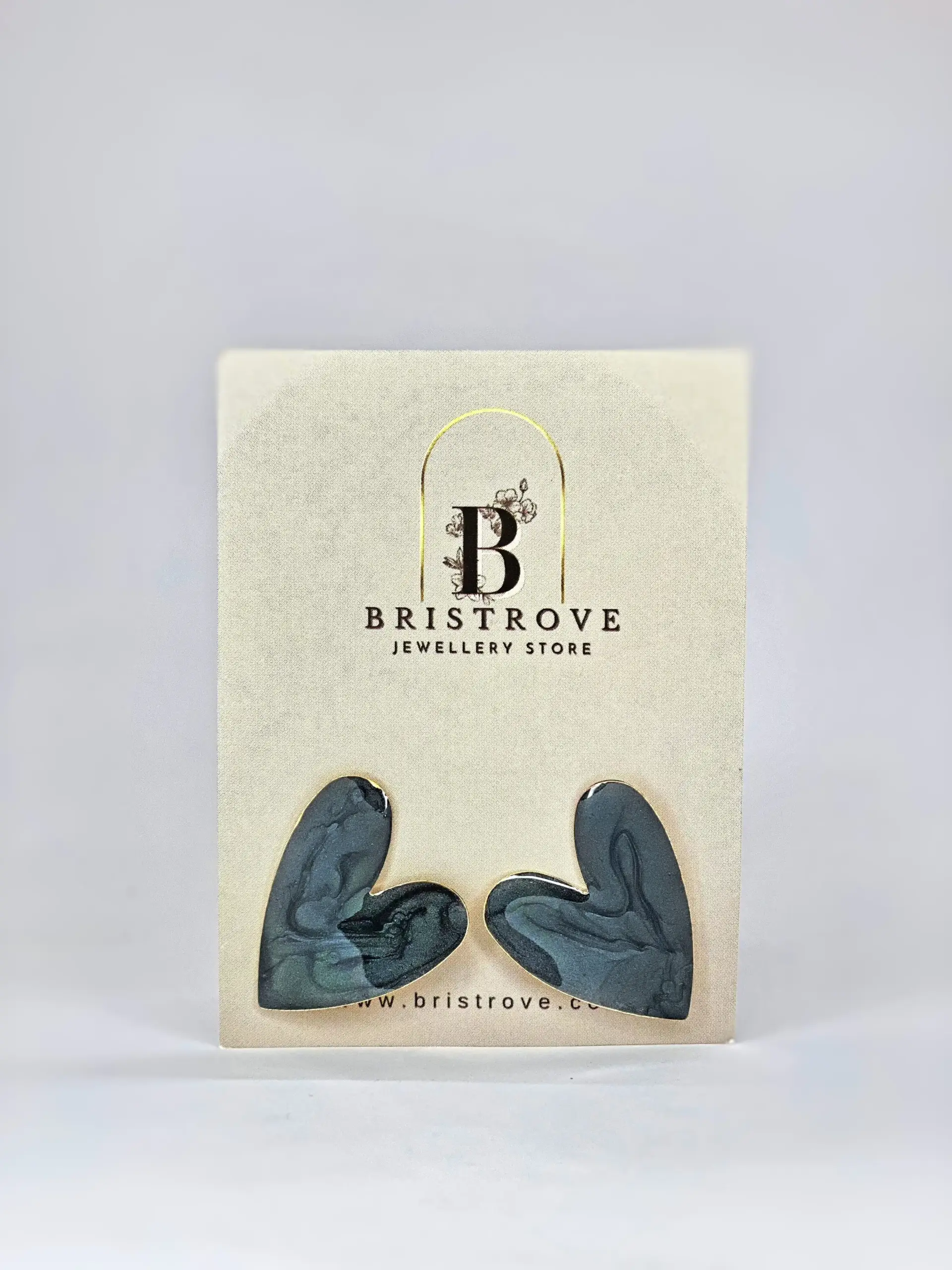 Midnight Marble Heart Studs