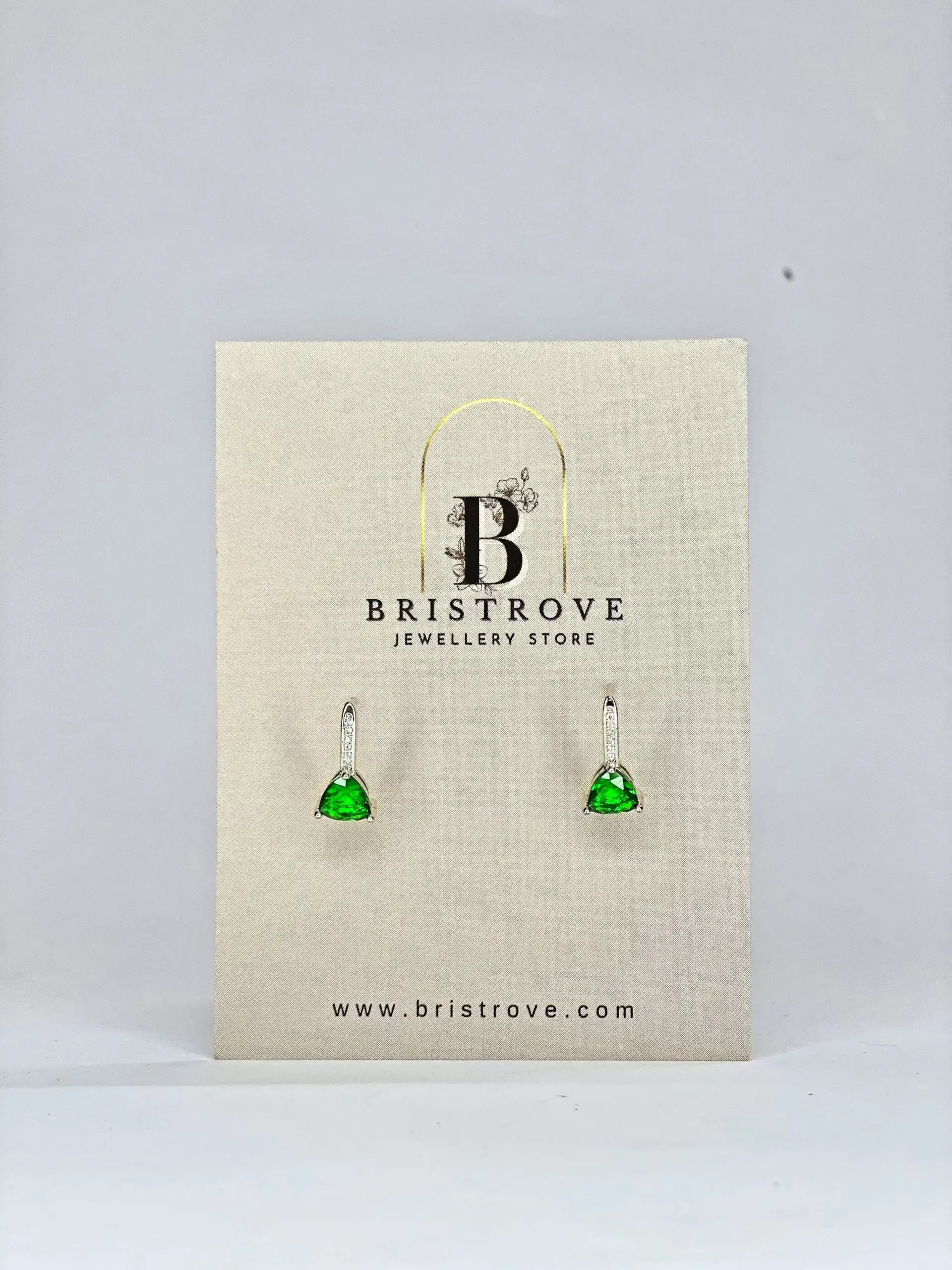 Trillion Cut Emerald Drop Studs