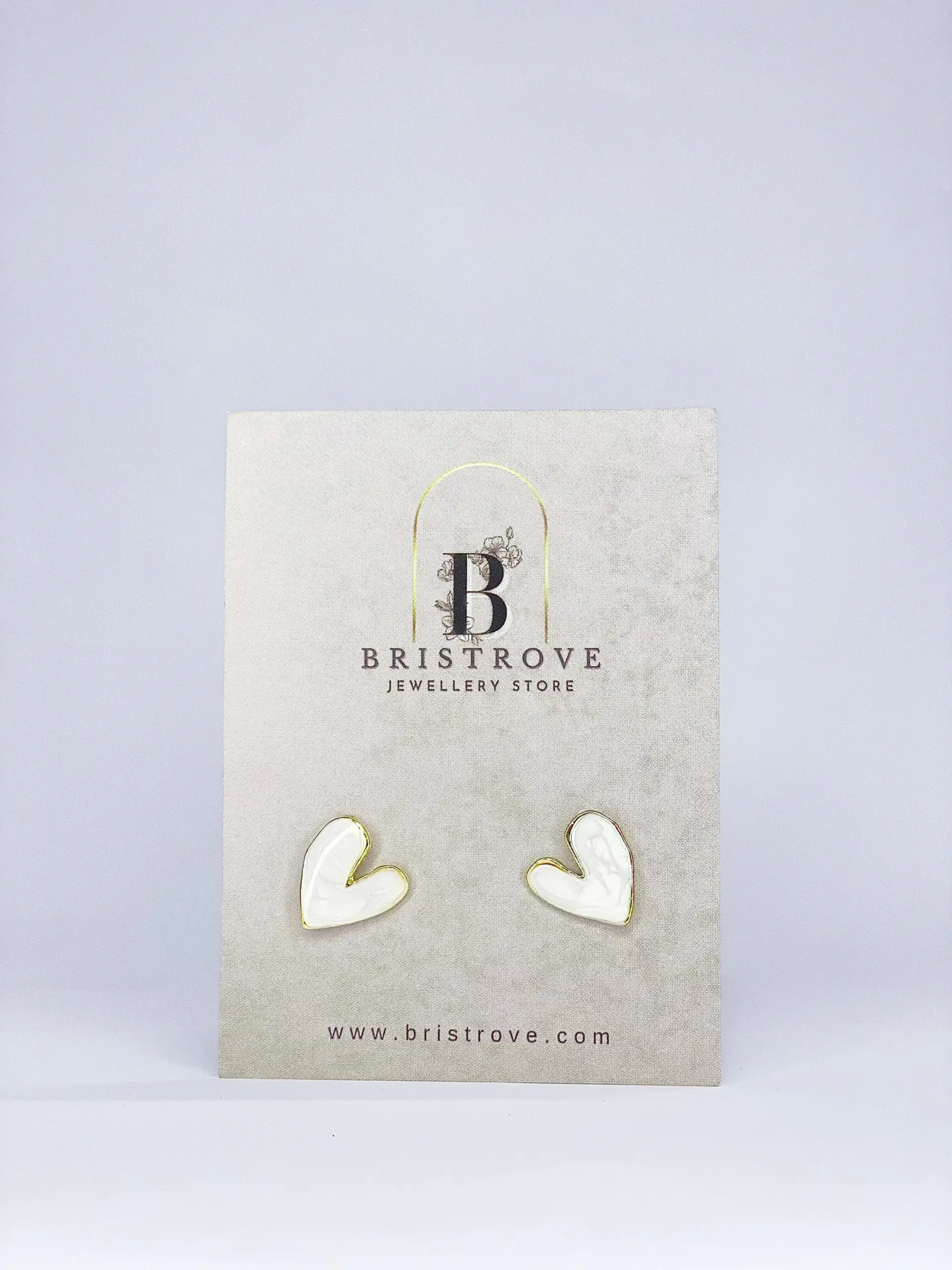 White Enamel Heart Studs