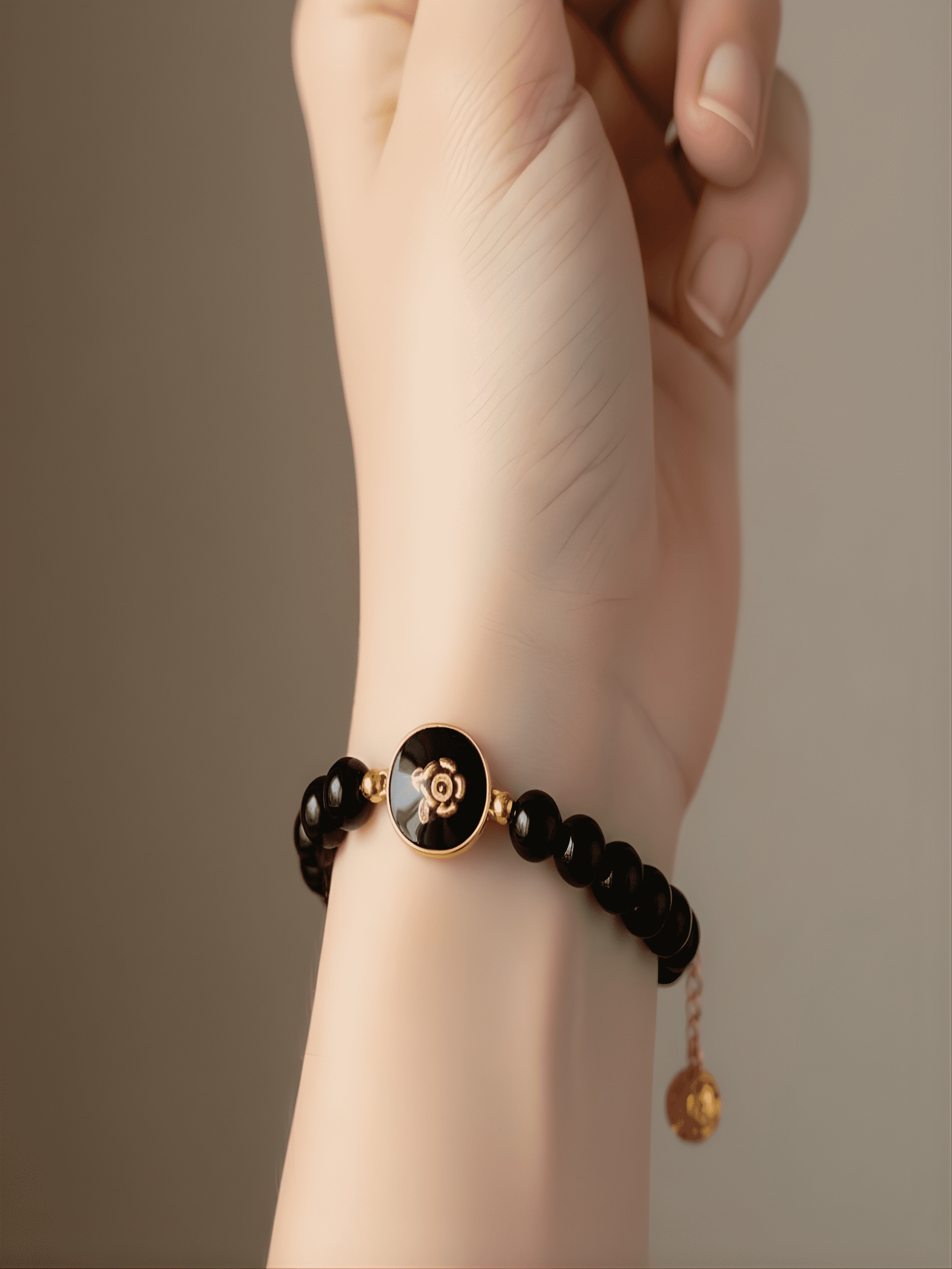 Black Onyx & Gold Charm Bracelet - Image 2