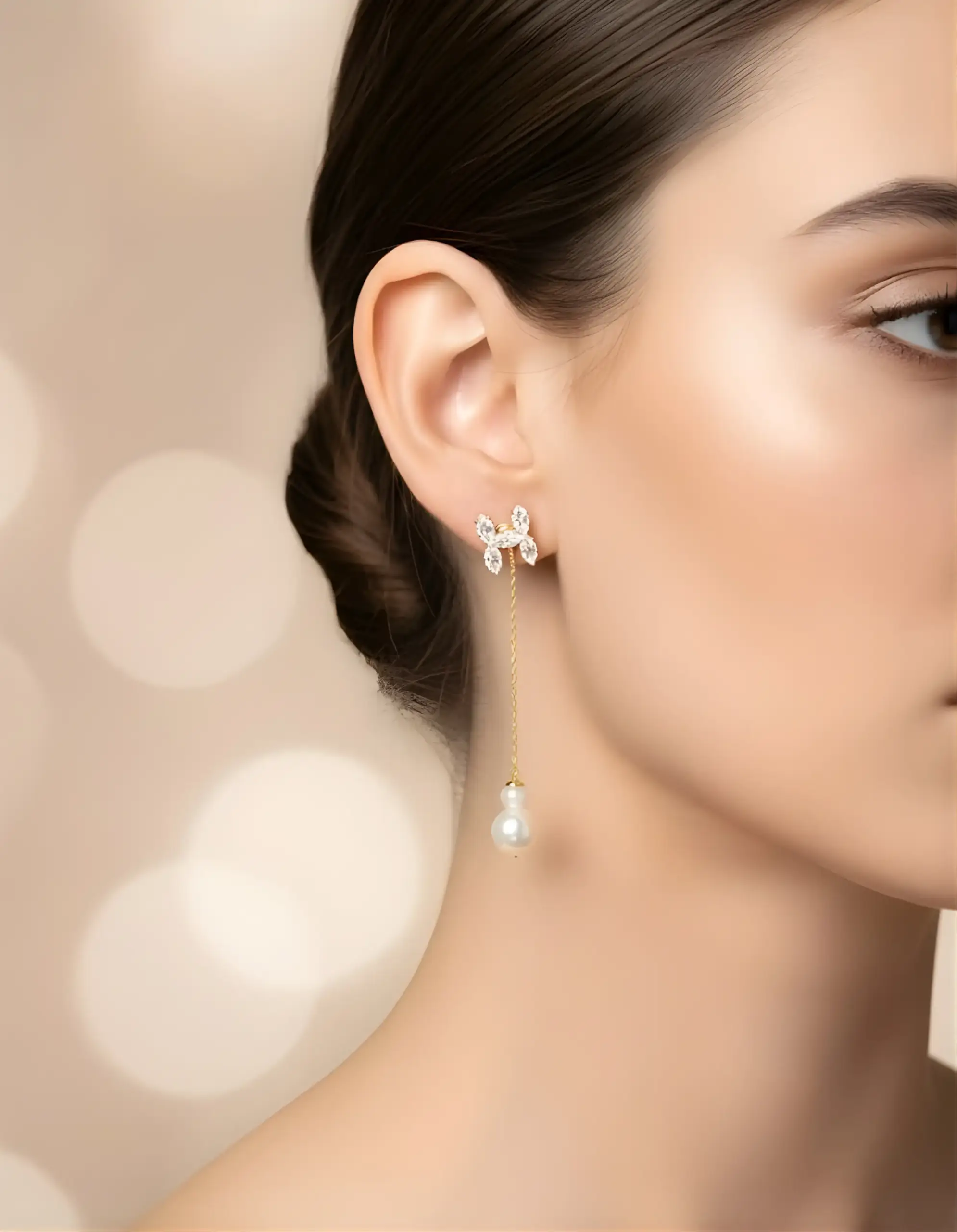 Crystal Bloom Pearl Drop Earrings - Image 2