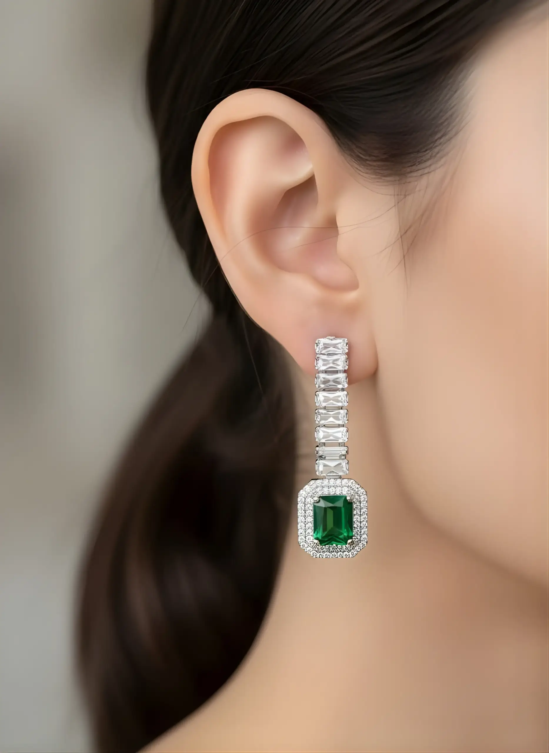 Emerald Cut Drop Earrings - Image 2