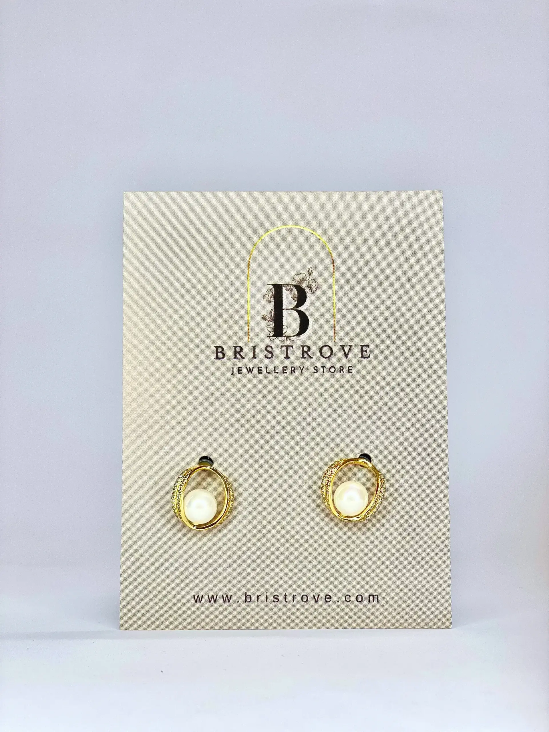 Gold Pave Pearl Studs