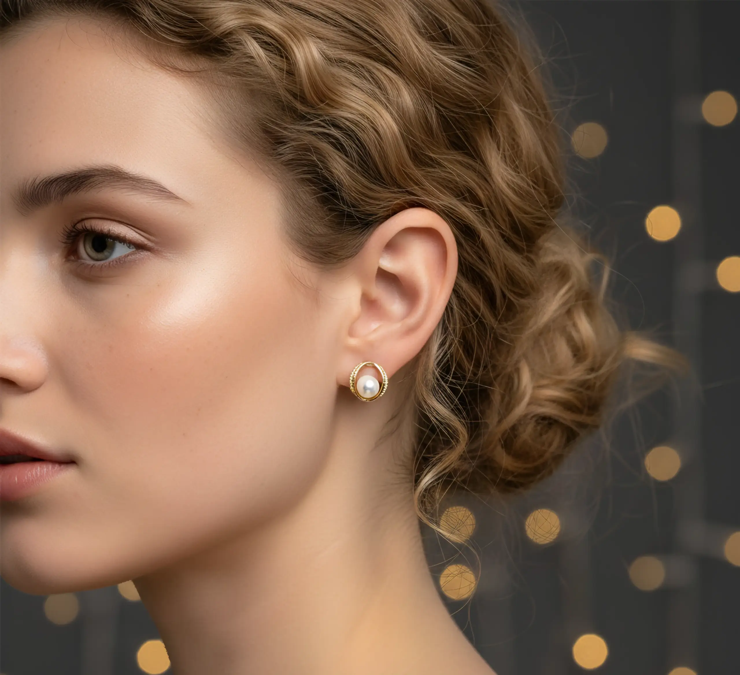 Gold Pave Pearl Studs - Image 2