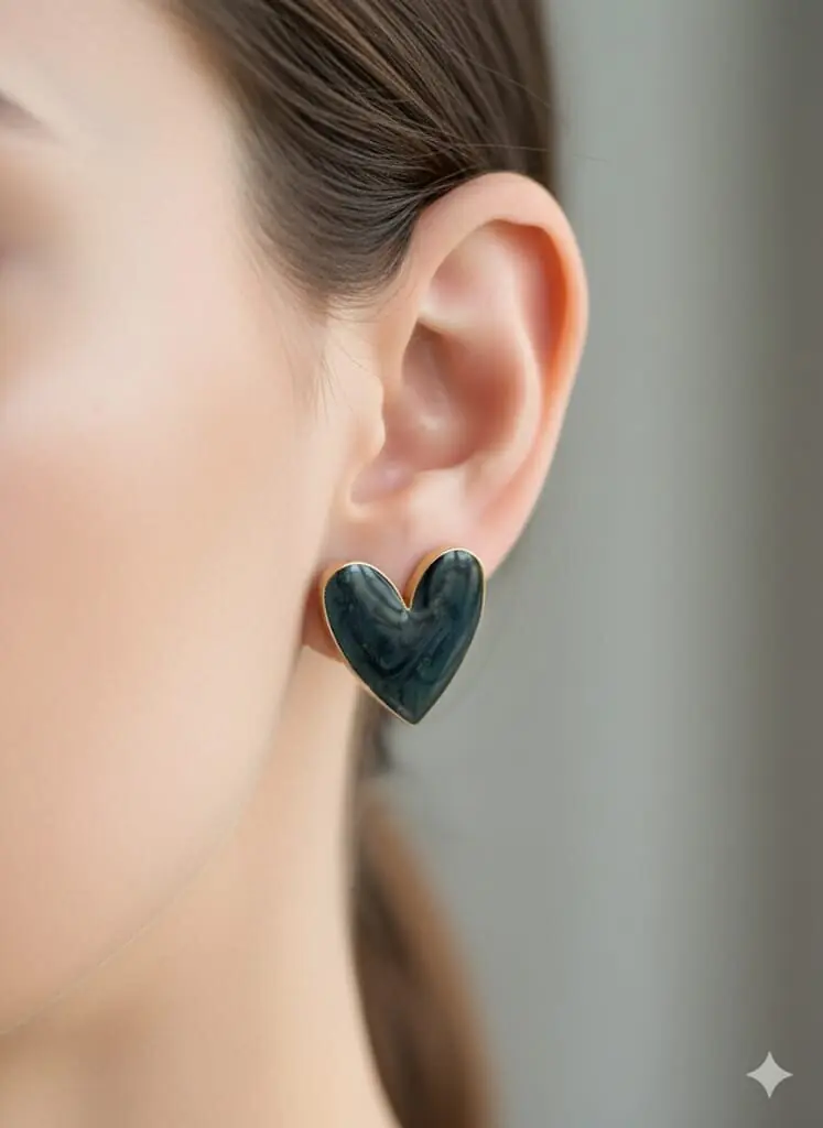 Midnight Marble Heart Studs - Image 2