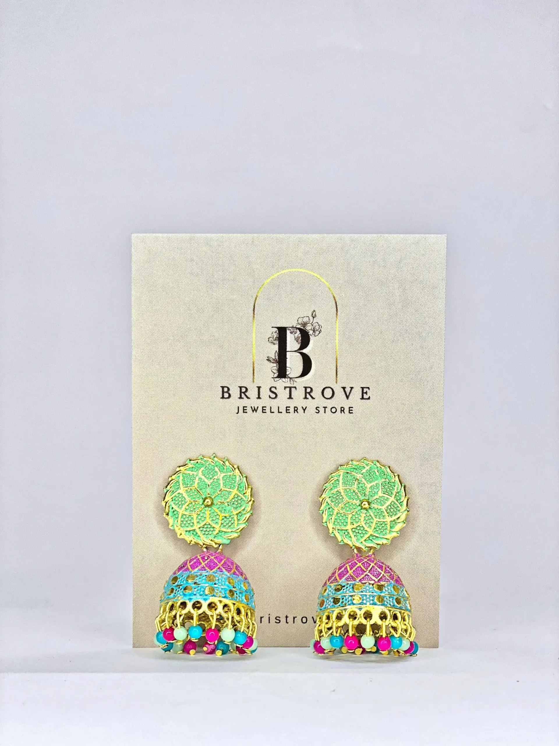 Mint & Fuchsia Meenakari Jhumkas